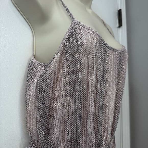 All in Favor Women’s Small Pink Rose Gold Metallic Ribbed Maxi Dress Belted - Picture 6 of 12